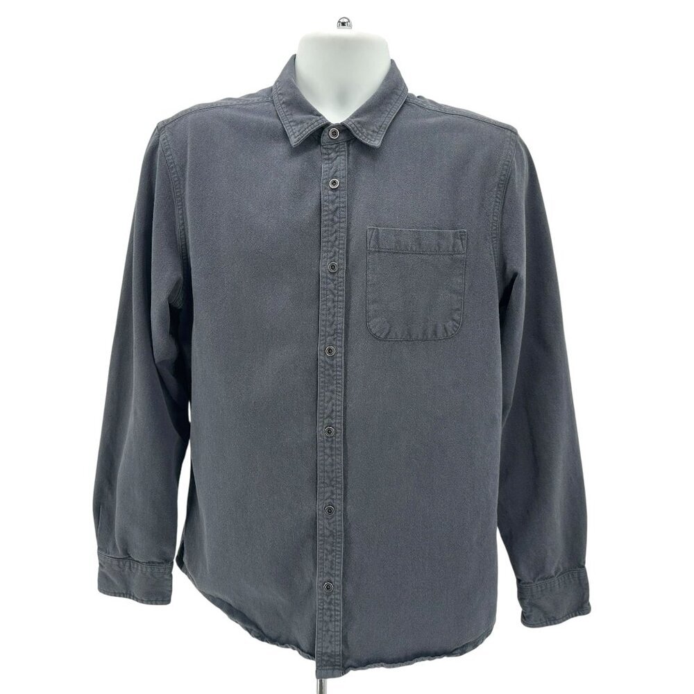 Prana Mens Medium Shirt Organic Cotton Gray Button Long Sleeve Pocket